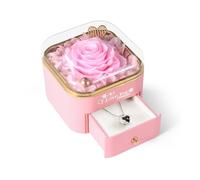 Mikasol Preserved Rose & Heart-Shaped Necklace with Jewelry Box - Preserved Rose, Ideal Romantic Gift for Women, Anniversary, Valentines, Mother’s Day Gifts, Pink, 4.9"x4.5"x4.5"