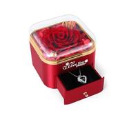 Mikasol Preserved Rose & Heart-Shaped Necklace with Jewelry Box - Preserved Rose, Ideal Romantic Gift for Women, Anniversary, Valentines, Mother’s Day Gifts, Red, 4.9"x4.5"x4.2"