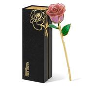 Mikasol Real 24K Gold Dipped Realistic Rose - Timeless Lifelike Bloom with Heart Puzzle Base - Romantic Pink Flower Gift for Her, Wife, Girlfriend, Mom - Birthday, Anniversary, Mother’s Day (Pink)