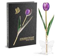Mikasol Real 24K Gold Dipped Tulip - Elegant Violet, Romantic Forever Flower Gift with Book-Style Box & Butterfly Stand, Perfect for Wife, Girlfriend, Anniversary, Mother’s Day