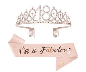 Mikccer Rose Gold 18th Birthday Sash and Birthday Tiara Crown for Girls