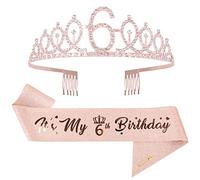 Mikccer Rose Gold 6th Birthday Sash and Birthday Tiara Crown for Girls