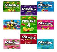 Mike and Ike Assorted Chewy Candy 120g | Pick Any 4 Flavours | Fat Free, Gluten Free, Kosher - Includes Mega Mix, Berry Blast, Red Rageous, Sour Watermelon, Tropical, Jolly Joes | 4 x 120g