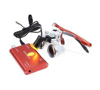 Mike Dental New Surgical Binocular Loupes 2.5x420MM Optical Glass Black Cone with Filter LED Head Light Lamp+ Cloth Bag (Red)