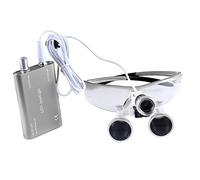 Mike-Dental Portable Dental Surgical Binocular Loupes Optical Glass 3.5X-R With Head LED Light Lamp (Silver)