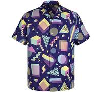 MIKENKO 80s 90s Hawaiian Shirt for Men Funny Button Down Shirt Big and Tall Short Sleeve Button Up Shirts for Men Women, Retro 80s 90s Purple 01, XXL