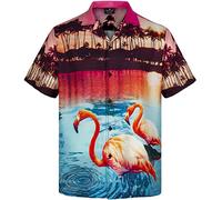 MIKENKO 80s 90s Hawaiian Shirt for Men Funny Button Down Shirt Big and Tall Short Sleeve Button Up Shirts for Men Women, Pink Flamingo 03, XXXXXL