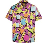 MIKENKO 80s 90s Hawaiian Shirt for Men Funny Button Down Shirt Big and Tall Short Sleeve Button Up Shirts for Men Women, Retro 80s 90s Pink 01, XL