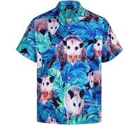 MIKENKO 80s 90s Hawaiian Shirt for Men Funny Button Down Shirt Big and Tall Short Sleeves Button Up Shirts for Men Women, Opossum 01, Medium