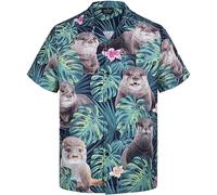 MIKENKO 80s 90s Hawaiian Shirt for Men Funny Button Down Shirt Big and Tall Short Sleeves Button Up Shirts for Men Women, Otter 01, XXL
