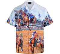 MIKENKO Funny Mens Hawaiian Shirts Short Sleeve Button Up Beach Summer Button Down Hawaiian Shirt for Men Women, Horse Race 01, XXL
