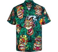 MIKENKO Funny Mens Hawaiian Shirts Short Sleeve Button Up Beach Summer Button Down Hawaiian Shirt for Men Big and Tall, Tiki Leaf 01, XXL
