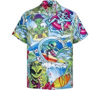 MIKENKO Men's Alien 01 XXL Hawaiian Shirt, Multicolour, Short Sleeve, Button-Down, Relaxed Fit, Stretchable, V-Neck, Casual, Unisex-Adults, Women, All Ages