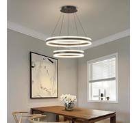 Mikeru 20+40CM Round Kitchen Island Light, 60W 2 Ring Modern Pendant Dining Pendant Light 1.5 Metre Adjustable Cord Length 3000k/4500k/6000k Breakfast Bar Pendant Lights for Dining Room