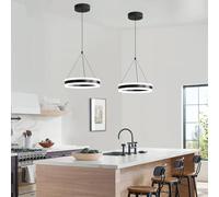 Mikeru 20cm Ring Pendant 2Pack, Dimmable 3000k/4500k/6500k Acrylic Kitchen Island Light, Brightness Adjustable 10%-100% Height Adjustable 1.2M Dining Room Pendant for Living Room, Dining Room, Cafe