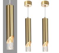 Mikeru 3 Colour Temperature 2pack 3000k/4500k/6500k Ceiling Pendant, Acrylic LED Gold Pendant, Cylindrical Hanging Pendant for Kitchen Island, Dining Room, Study Room
