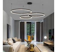 Mikeru 3 Ring Round Pendant Light, 20+40+60cm Restaurant Hanging Lights Dimmable 10% to 100% Remote Control Pendant Light 3000K/4500K/6500K Modern Dimmable Ceiling Lights for Living Room, Bookstore