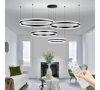 Mikeru 4 Ring Pendant Light, Black Dining Table Round Ring Island Lights 40+60+80+100cm Dimmable 10% to 100% Modern Pendant Light Double top & Bottom Illuminated 3000K/4500K/6500K for Living Room