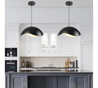 Mikeru 40cm Kitchen Island Pendant Lights, 2 Pack Modern Black Pendant Lights, Height Adjustable 1.1M, Industrial Style Lighting for Dining Room, Bedroom, Office, Cafe