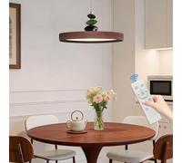 Mikeru 40cm Round Pendant Light, Wood Grain Finish, with Remote Control 3000K/4500K/6500K Dimmable Pendant Light, Height Adjustable 1.5M, Suitable for Kitchen, Living Room, Office