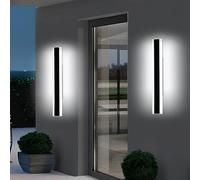Mikeru 60cm Long Wall Light, 2 Pack Black Minimalist Porch Wall Light, 6500k Cool White Led Acrylic Wall Mounted Luminaire, IP65 Waterproof Outside Wall Sconce for Garage, Patio, Villa