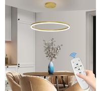 Mikeru 60cm Round Gold Pendant Light, Dimmable Breakfast Island Lighting 1 Ring 10% to 100% Modern LED Large Pendant Light 3000K/4500K/6000K Hanging Lights Over Kitchen Island for Living Room