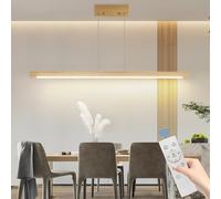 Mikeru Ash Wood Square Pendant Light,120cm Kitchen Island Lights 10% to 100% Wood Linear Modern Dimmable Lighting 3000K/4500K/6500K 1.5 Metres Adjustable Cord Length for Living Room