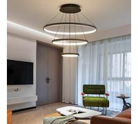 Mikeru Contemporary Round Pendant Light, 20+40+60cm Adjustable 3000K/4500K/6500K Kitchen Island Pendant, Height Adjustable to 1.5m with Memory Function, Suitable for Dining Room、Bedroom、Living Room