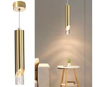 Mikeru Gold Kitchen Island Pendant, 3 Colour Temperature 3000k/4500k/6500k Suspended Ceiling Pendant, Height Adjustable 1.4M, Suitable for Bedroom, Dining Room, Bar, 1 Pack