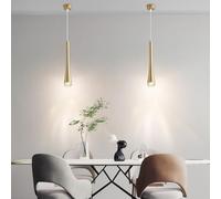 Mikeru Golden Crystal Ceiling Pendant Light, E14 Bulb Removable, 3 Colour Temperature 3000K/4500K/6500K Kitchen Island Pendant Light, Height Adjustable 1.2M, Suitable for Bar, Study, Bedside, 2 Packs