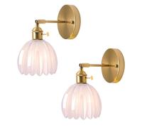 Mikeru Industrial Retro Wall Light, Brass Lampholder, 2 Pack 180° Up and Down Adjustable Glass Wall Light White Shade for Bedroom, Living Room, Balcony
