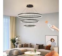 Mikeru Modern 40+60+80CM 3Ring Pendant Lighting with Height Adjustable Cord & Brightness Dimmable, LED Chandelier with Remote Control for Living Room Dining Room