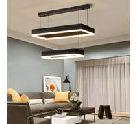 Mikeru Rectangular Double Pendant Light, 40+60CM Living Room Pendant Lights 3000K/4500K/6000K with Remote Control Pendant Light 10%-100% Dimmable Modern Chandelier for Living Room