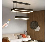 Mikeru Restaurant Hanging Lights, 40+60CM Dining Table Rectangle Pendant Lights 3000K/4500K/6000K Remote Control Dining Room Light 10%-100% Dimmable Modern Kitchen Island Ceiling Light for Living Room