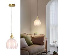 Mikeru Vintage Industrial Style Dining Room Pendant Light, Brass Glass Pendant Light, Medieval Style Living Room Bedroom Light Fixture