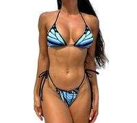 MIKETAI Sexy Bikinis for Women 2 Piece Bikini Spaghetti Strap Swimsuits Solid Color Bathing Swimwear Triangle Bathing Suit, Blue, S