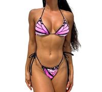 MIKETAI Sexy Bikinis for Women 2 Piece Bikini Spaghetti Strap Swimsuits Solid Color Bathing Swimwear Triangle Bathing Suit, Purple, Small