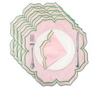 MIKI WELL Cloth Napkins Set of 4 Cotton,15"X15" Washable Napkins for Potluck Party Wedding Table Decoration (Round Pink with Green Trim)