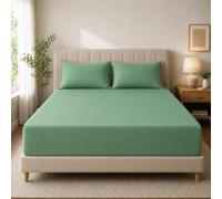 MIKI WELL King Size Fitted Sheet Deep - Green Bottom Sheet Extra Deep Pocket 16 inch 40 cm, Soft Microfiber Kingsize Bed Sheet Wrinkle Resistant & Breathable