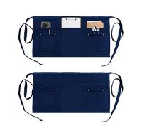 MIKI WELL Waitress Apron with 5 Pockets - Waist Apron Short Half Work Aprons for Waitress Waiter Women Men Chef (Dark Blue-2 Pack)