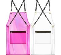 MIKI WELL Waterproof Apron with pocket - 2 Pack TPU Hairdressing Apron Transparent, Adjustable Cross Back,75cm