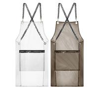MIKI WELL Waterproof Apron with Pocket - 2 Pack TPU Hairdressing Apron Transparent, Adjustable Cross Back,75cm