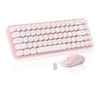 MIKIBY i68 Wireless Typewriter Keyboard and Mouse Combo,Pink Keyboard with 2.4GHz Connection, Cute Retro Aesthetic Design Round Keycaps for Tablet, Phone, PC and Win/Mac/Android(Pink)