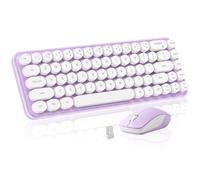 MIKIBY i68 Wireless Typewriter Keyboard and Mouse Combo,Purple Keyboard with 2.4GHz Connection, Cute Retro Aesthetic Design Round Keycaps for Tablet, Phone, PC and Win/Mac/Android(Purple)