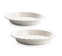 MIKIGEY Ceramic Pie Pan for Baking, 9 inch Pie Pans Set of 2, Round Pie Dish for Dessert Kitchen, Farmhouse Vintage Color Pie Plate, Oven & Dishwasher Safe, Off-White