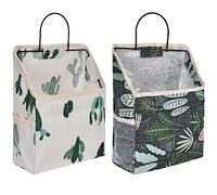 Mikihat 2 PCS Wall Hanging Storage Bag, Door Hanging Storage Pockets, Cotton Linen Storage Basket, Cactus and Plants Pattern Hanging Wall Organizer for Closet Bathroom Kitchen Campers