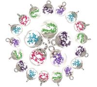 Mikikit 100pcs Mini Glass Ball Charms 14mm DIY Jewelry Making Pendants Earrings and Keychain Crafts with Dried Flowers in Lake Blue, Rose Red, Green, Purple, and Sapphire Blue for Creative