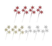 Mikikit 10pcs Christmas Artificial Glitter Trifoliate Leaves Simulated Leaf Decors in Red Gold Silver Festive Party Supplies for Tree Decoration Wedding Home Holiday Atmosphere