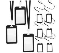 Mikikit 10pcs Double Sided Transparent Badge Sleeve with Black Lanyard Id Card Holder for Staff Students Nurses Abs Polyester Protector for Office Credit Bus Library Cards