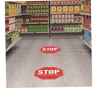 Mikikit 10pcs Social Distancing Floor Stickers Safety Distance Decals for Public Places Easy to Apply and Remove Stop Please Wait Here Signs for Supermarkets Restaurants Shops